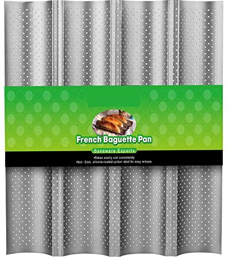 Amagabeli Bandeja de Baguettes 33cm x 38cm Molde para Hacer baguettes Molde de Plateado Antiadherente Bandeja Perforada para Pan