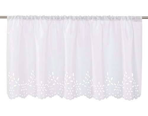 BAILEY JO 1er-Pack Tunnelzug Scheibengardine mit Lasercut Kaffeevorhang für Küchen Vorhang (HxB 60x120cm, Weiß)