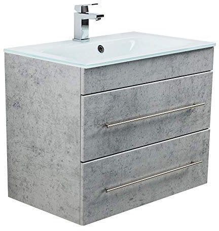 emotion | Waschbecken mit Unterschrank in Grau Marmoriert | Made in Germany | B75 x H61,1 x T47 cm | Waschtischunterschrank mit Zwei Schubladen | Badmöbel für designvolle Badezimmer