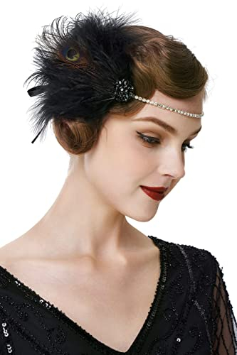 BABEYOND 1920s Stirnband Feder Damen 20er Jahre Stil Flapper Charleston Haarband Great Gatsby Damen Fasching Kostüm Accessoires Schwarz