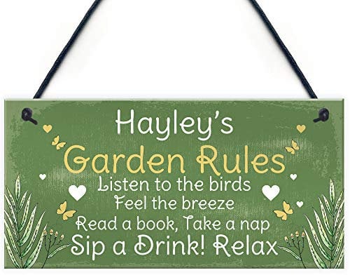 RED OCEAN PERSONALISED Garden Signs Garden Rules Plaque Any Name Summer House Plaque Shed Sign Gift