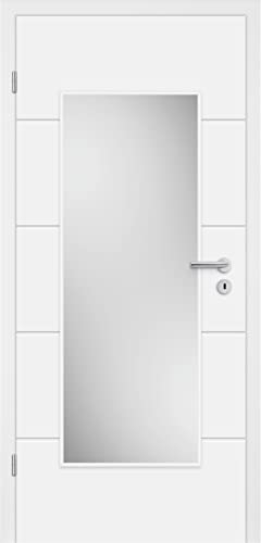 HORI® Zimmertür Valencia Weißlack quer satiniert ESG | Innentüre, Türblatt, passende für alle Standard Zargen mit DIN Größe I 1985 x 735 mm I DIN Links