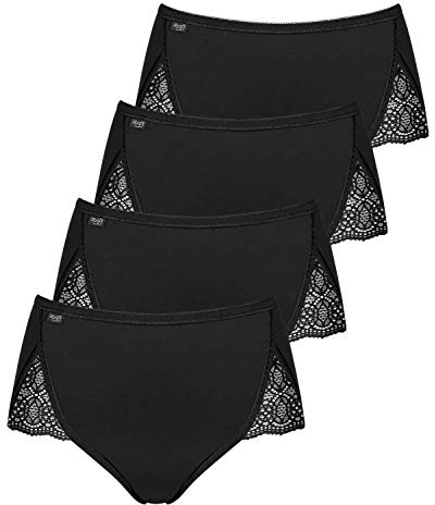 Sloggi Damen Pure Sense Luxe Maxi Slips Microfibre 1018306 4er Pack, Farbe:Schwarz, Wäschegröße:42, Artikel:-0004/04 Black