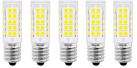 HUAMu E14 LED Lampe Kaltweiß 6000K, 5W/00LM Glühbirne Ersatz 50W Halogenlampen, 360° Abstrahlwinkel für Kronleuchter, Wandlampe, Kühlschrank und Dunstabzugshaube, 5er Pack