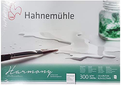 Hahnemühle Aquarellkarton Harmony, satiniert, 300 g/m², 21 x 29,7 cm, 12 Blatt.Made in Germany