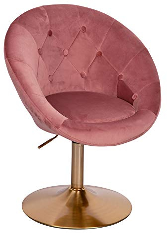 Wohnling Loungesessel Samt Rosa/Gold Design Drehstuhl, Clubsessel Polsterstuhl mit Rückenlehne, Drehsessel Cocktailsessel Lounge, Sessel mit Stoffbezug