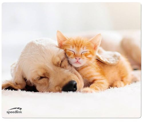 Speedlink SILK Mousepad - Mauspad mit Motiv, weiche Textiloberfläche, antistatisch, 23 x 19 x 0,2 cm, PC Maus Unterlage klein mit Hund und Katze, Tiere