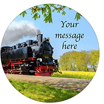 A4 Edible Decor Icing Sheet PERSONALISED Steam Train Transport 7-8 Circle Cake Topper Decoration - Great for larger cakes