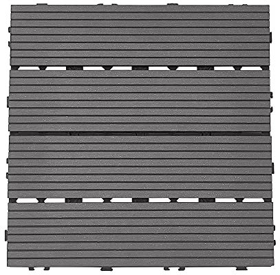 10 pcs Plastic Wooden Decking Tiles Vertical Pattern 30 x 30 cm Varnished Wood Garden (Grey)