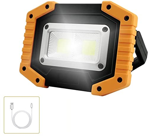 Tekstap LED Baustrahler Akku, Arbeitsleuchte Tragbar, COB 30W 1500LM LED Campinglampe USB für Garage Camping Angeln Notfall Baustellen,3 Lichtmodi (1 Stück)