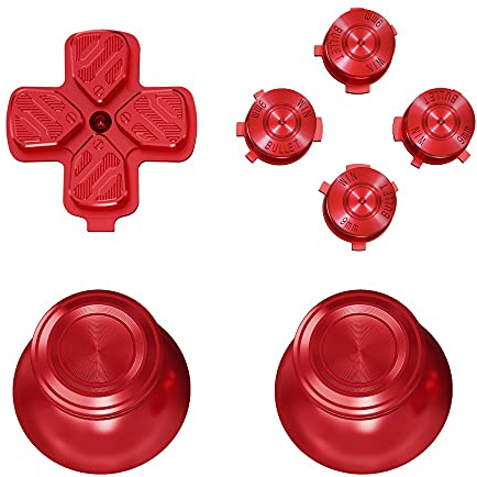 eXtremeRate Joysticks y Botones Metálicos para ps5 Mando, Repuestos de Thumbsticks Dpad ABXY de Metal, Tecla Analógica de Aluminio, Palanca Signo y Dirección para ps5 - No Incluye Control (Rojo)