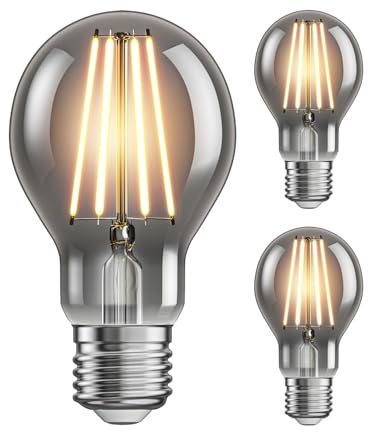ledscom.de 3x E27 LED Leuchtmittel, A60, extra warmweiß (1800 K), 7,5 W, 370lm, Rauchglas