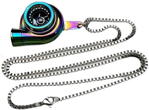 WEIYIing Mini Turbolader Halsketten Metall Autoteile Anhänger Edelstahl Halsketten Männer Drehmoment Auto Halsketten Schmuck,Bunter Turbo