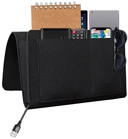 jiuzcare Bedside Storage Organizer Sofa Caddy Remote Holder for Recliner Bed Pocket Bed Organizer Hanging Pocket for Magazine, Tablet, Phone, iPad, TV Remote Control, Black