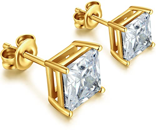 Ohrstecker Gold Herren Silber Zirkonia Quadrat,Ohrringe Herren Diamant Weißgold,Ohrringe Silber Man Eckig Quadratisch Gold 5mm