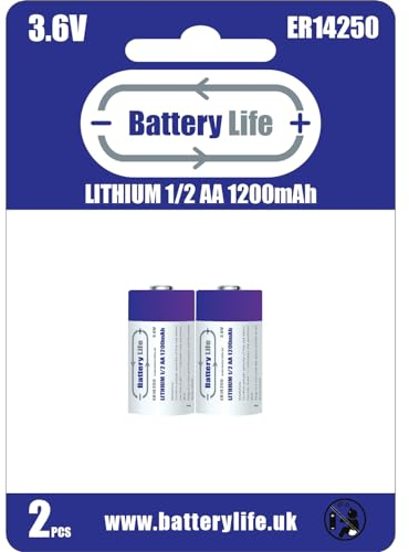 Battery Life Half AA 3.6v Batteries ER14250 ½ Lithium (2 pack) 1200mAh for Gas Meter Security Alarm System Dogwatch Collar