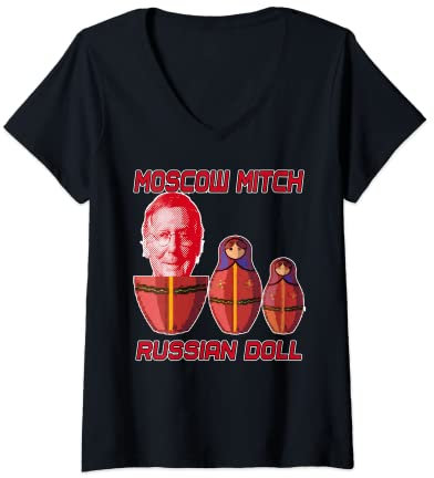 Damen Moscow Mitch McConnell ist Putins russische Puppe T-Shirt mit V-Ausschnitt
