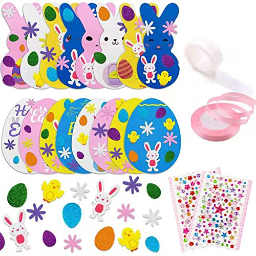 Ostern Basteln Kinder, DIY Osterdeko Bastelset, Ostern Aufkleber Sticker Fensterbilder Hase Eier Form, Bastelzubehör Bastelmaterial Set Kindergarten Geburtstagsfeier Geburtstag Geschenk Mädchen Jungen