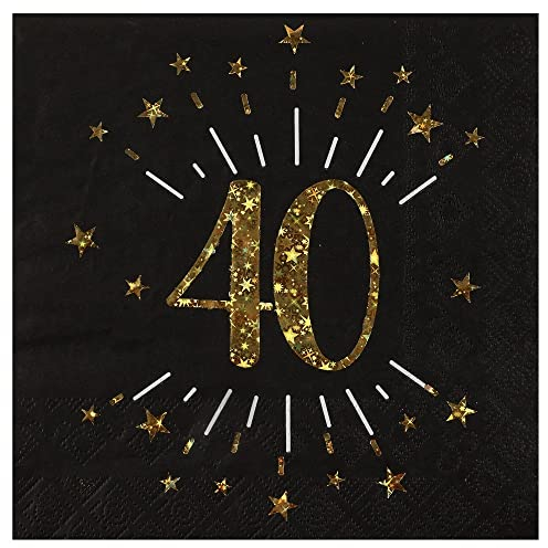 Miss Lovely Geburtstags-Servietten 40 zum 40. Geburtstag in schwarz & metallic-Gold mit Sternen Party Geburtstags-Deko Geburtstags-Feier Tisch-Dekoration runder Geburtstag Mann & Frau 20 Servietten