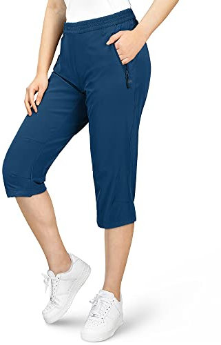 33,000ft Women's Capri Golf Trousers Casual Quick Dry UPF 50+ Lightweight Quick Dry 3/4 Cargo Pants Hiking Shorts with Pockets Deep Blue UK 18