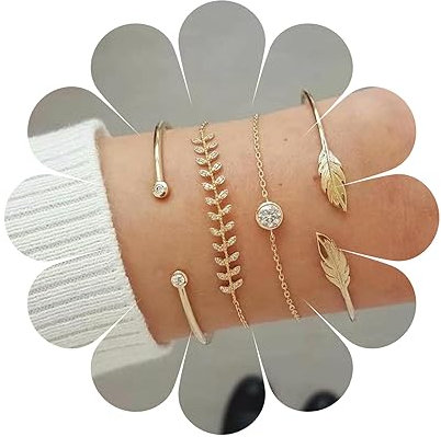 Yheakne Vintage geschichteter Gold-Armreif Chunky Gothic Fischgräten-Armband Pfeil-Blatt-Armband verstellbares Blatt offenes Armband Chevron V Pfeil-Armband-Set Schmuck für Frauen und Mädchen (Gold A)