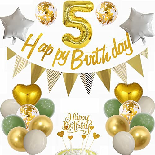 Yunchu Online Luftballon 5. Geburtstag Dekoration Junge Mädchen - Grün und Gold Party Deko Set - Geschenk für 5 Jahre