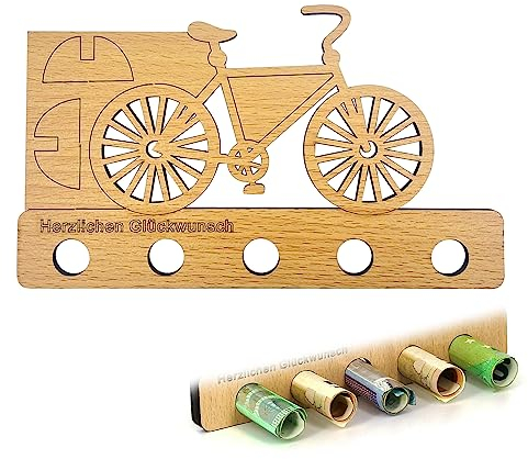 WOOXDYUK Geldgeschenke Fahrrad Sparbüchsen - Originelles Geldgeschenk aus Hochwertigem Holz für Geburtstage, Hochzeiten,Abschlussgeschenk und Mehr,für DIY-Ideen