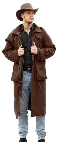 Resistance Premium Unisex Wasserdichter Cowboy-Cowgirl-Baumwoll-Ölfell-Mantel, langer Staubwedelmantel, Western-Arbeitskleidung, Hellbraun, L