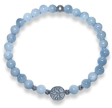 Chalcedon Armband Perlen echt 6mm Lebensbaum Hämatit Silber - Handmade Perlenarmband Innere Ruhe Selbstvertauen Aufmerksamkeit - Spiritueller Schmuck Unisex - Personalisierbar