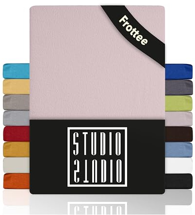 STUDIO Basic Frottee Spannbettlaken 120x200cm – weiches Frottee-Spannbetttuch aus 80 % Baumwolle & 20 % Polyester – Puder – Öko-Tex Zertifiziert, bügelfrei & elastisch – für Matratzen 15–25cm