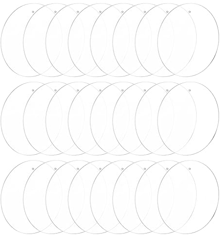 FINGERINSPIRE 24 placas circulares de acrílico transparente con agujeros para colgar, 10 cm, disco acrílico redondo de 2 mm de grosor, placa de plástico vacía para pintar, manualidades, pizarras de