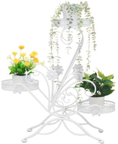 Cre Cra Supporto per Piante in Metallo,3 Livelli Supporto per Vaso,Scaffale per fiori,scaffale portavasi,stand per piante in ferro,supporto piante,Porta Piante per Interni,Esterni,Balcone,giardino