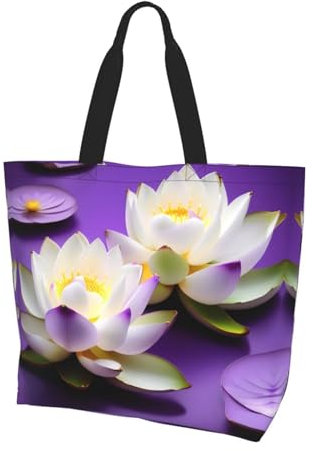 KoNsev Schöne lila Schmetterling Frauen Tragetasche, lässige Handtasche Große Kapazität Umhängetasche Umhängetasche, Lotusblüte, violetter Aufdruck, Einheitsgröße