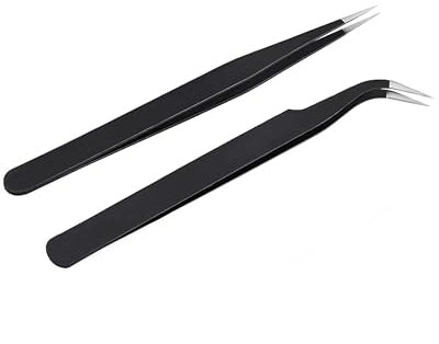 KANGSIT 2Pcs Lash Tweezers, Nail Art Tweezers, Stainless Steel Eyelash Extension Tweezers, Straight and Curved Tip Tweezers for for Craft, Makeup Tools