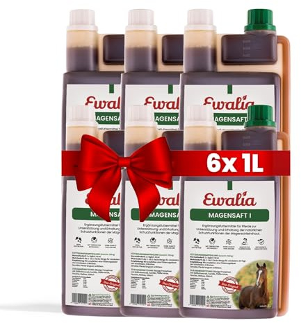 NEU! EWALIA Magensaft I - Beruhigendes Ergänzungsfuttermittel für Pferde, Förderung des allgemeinen Wohlbefindens, Unterstützung der Magenschleimhaut, mit Tierärzten entwickelt, 6x1 Liter