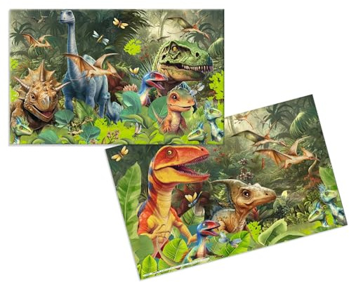 HERMA 19743 Schreibtischunterlagen Dino World, 3 Stück, abwischbare Kinder Schreibunterlagen aus Karton, 55 x 35 cm, beidseitige Motiv Tischunterlagen für Mädchen & Jungen