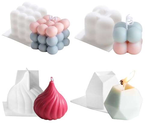 NICAVKIT 4 Stück Bubble Kerzenform Kit, 3D DIY Bubble Silikonform Kerze, Silikon Kerzenformen zum Gießen als Heimdekorationen, Bastel Ornamente, DIY Duftkerze, Seife