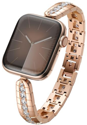 LUXIMAL Compatibile con Apple Watch Cinturino da 44 mm, 45 mm, 46 mm, 49 mm, vintage, con diamanti di lusso, per Apple Watch Series 9, 8, 7, 6, 5, 4, 3, 2, 1/SE (49 mm, 46 mm, 45 mm, 44 mm, oro rosa)