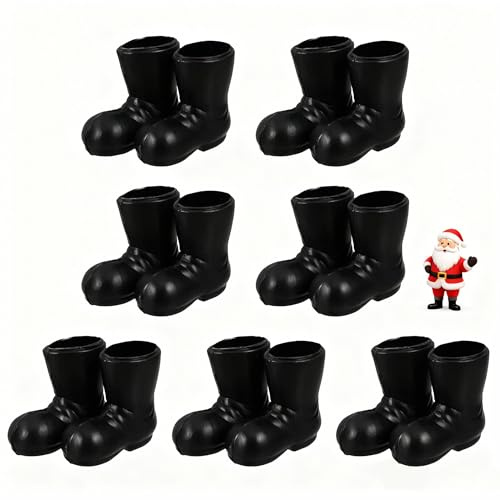 VICASKY 7 Pairs Mini Santa Claus Boots – 1.18 Adorable Miniature Christmas Gnome Shoes,Black Plastic Doll Shoes for Dollhouse, DIY Craft Projects, Table Centerpiece & Holiday Decor