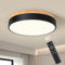 Qamra LED Deckenlampe, Deckenleuchte Dimmar 30 cm, 24W Holz Schwarz Lampe mit Fernbedienung, Runde Lampe für Schlafzimmer Wohnzimmer Küche Esszimmer Flur 3000K-6000K