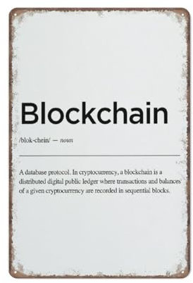 KOPUTE Blockchain-Definition, Kryptowährungsdruck, Blockchain-Poster, Krypto-Geschenkideen, Krypto-Wandkunst, Retro-Metallposter, Wandkunst, Küche, Garten, Bauernhof, Heimdekoration, 30 x 40 cm