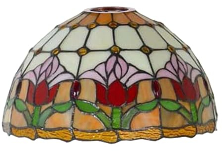 BOTOWI Tiffany Lamp Shade Replacement 12 Stained Glass Tulip Lampshades Vintage Bird Lily Flower Light Cover Only 1-5/8 Fitter Opening for Arched Floor Lamp Torchiere Lamp Pendant Light,Tulip