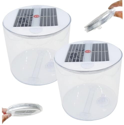 Linterna solar inflable, linterna de campamento solar, linterna de campamento solar impermeable de 2 piezas con LED blancos, lámpara solar plegable portátil con mango para acampar, senderismo, viaje,