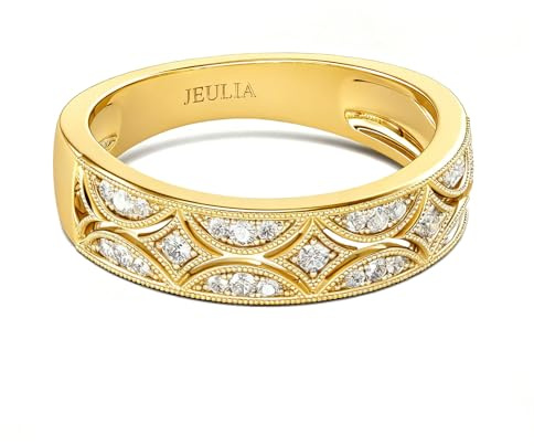 Jeulia 925 Sterling Silber Ringe Milgrain Rundschliff Damen Band Jubiläum Versprechen Ringe mit Schmuckschatulle für Sie Frauen Mädchen