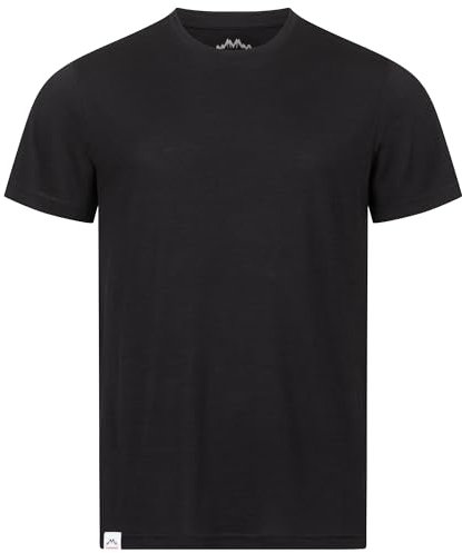 Alpenwert® Merino Shirt Herren [Made IN Portugal] perfektes Wandershirt Wander Tshirt aus Merinowolle Tshirt für Sport, Outdoor, Funktionsshirt (DE/NL/SE/PL, S, Regular, Regular, Schwarz)