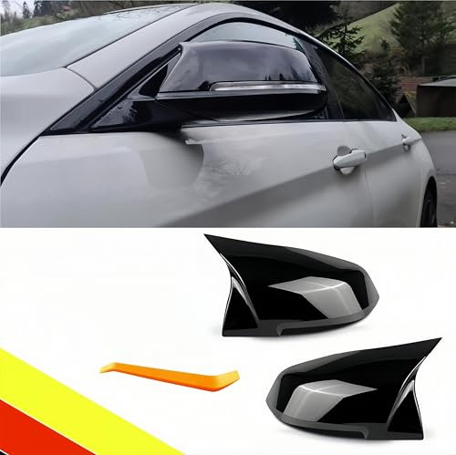 POETRYXIAO Auto-Rückspiegelabdeckung kompatibel mit B-MW 1er F20 F21/2er F22 F23 F87/3er F30 F31 F34/4er F32 F33 F36/i3 I01/X1 E84, geeignet für Tuning (Bright black)
