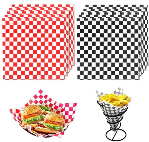 KATIMI 200 Blätter Deli Papierblätter, 22 × 22cm Wrap Papier Kariert Käsepapier, Fettdichtes Backpapier Burger Papier, Wachspapier für Lebensmittel Käse Sandwich Pommes (2 Farben)