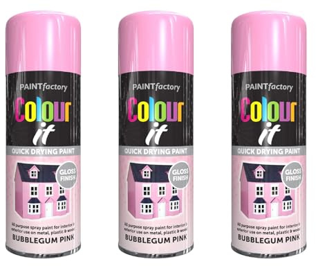YSAMAX All Purpose Bubble-Gum Pink Gloss Spray Paint, Both Interior And Exterior Use, Quick Drying Paint, Versatile Uses, Aesthetic Appeal, 400ML, (3PCS)