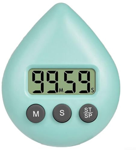Zilimontt Reloj de baño, temporizador de cuenta regresiva de cocina con ventosa, temporizador digital de ducha impermeable, forma de gota de agua, temporizador digital de ahorro de energía de 5