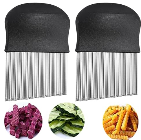 HoAhaMay 2 pezzi Coltello ondulato dell'acciaio inossidabile, taglierina del coltello dell'onda, coltello ondulato multifunzionale, affettatrice di patate, utilizzato per patate, frutta, verdura